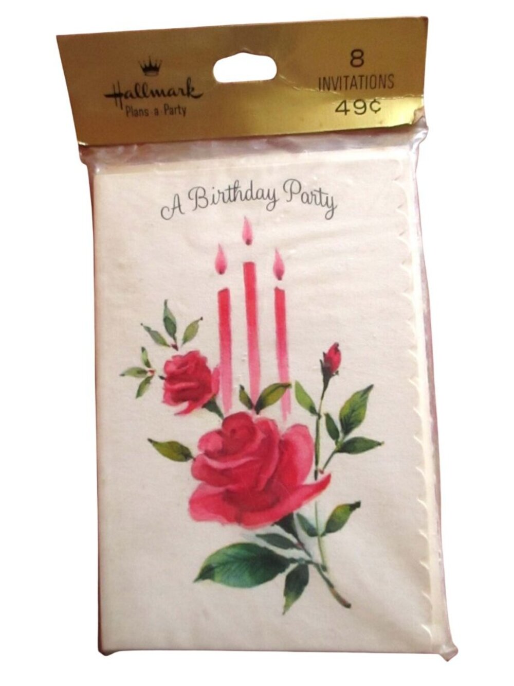 New Vtg 60s Mid Century Print Birthday Roses Invitations Cards 8 Pack Hallmark